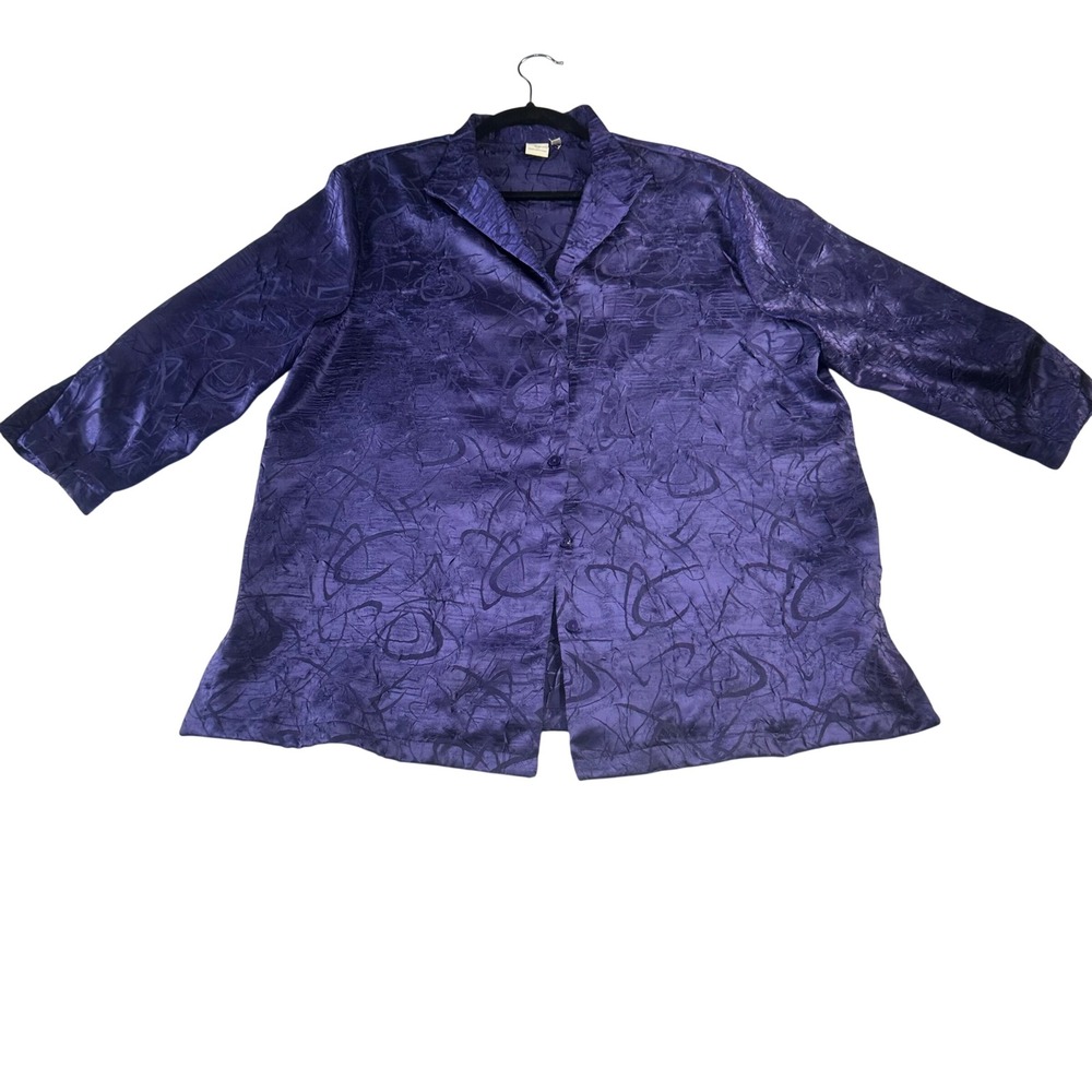 Jones New York Purple Textured Satin Button Up Shirt M2AM720087 Mens Large